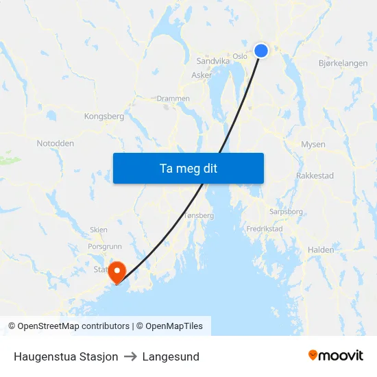 Haugenstua Stasjon to Langesund map