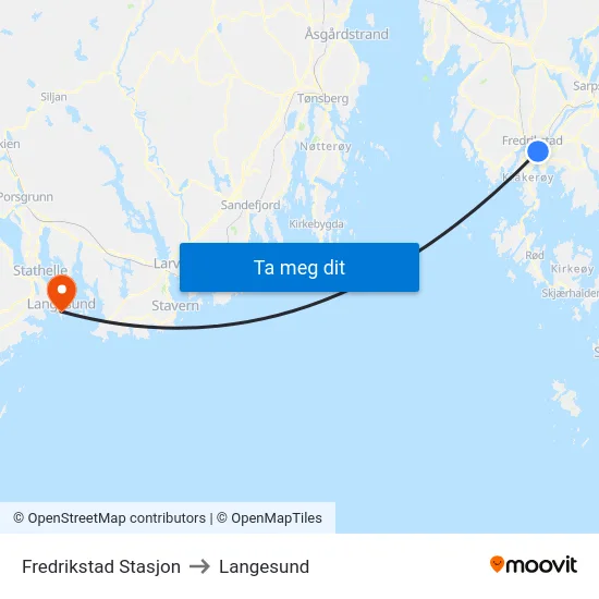 Fredrikstad Stasjon to Langesund map