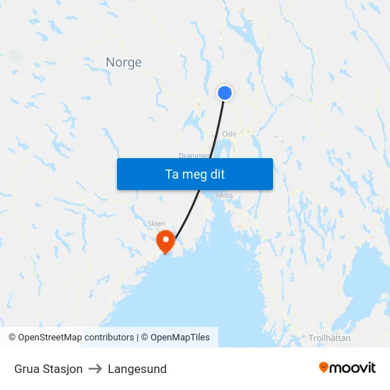 Grua Stasjon to Langesund map