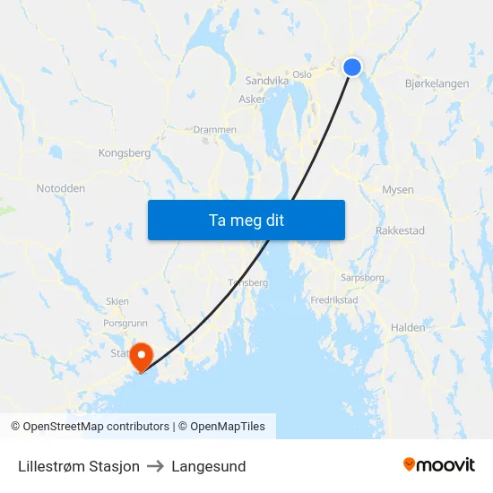 Lillestrøm Stasjon to Langesund map