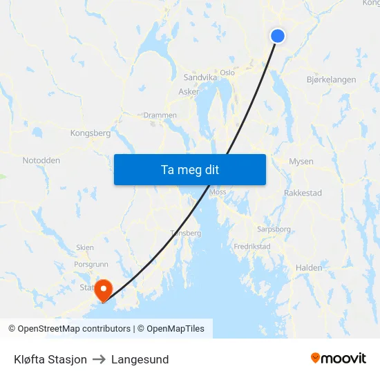 Kløfta Stasjon to Langesund map