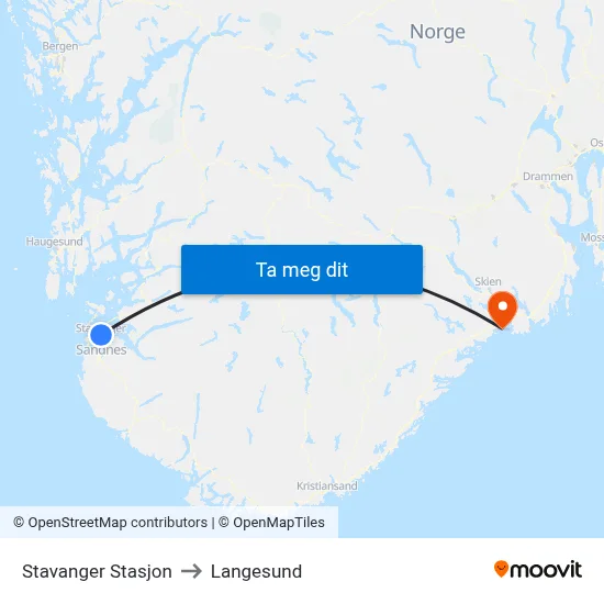 Stavanger Stasjon to Langesund map