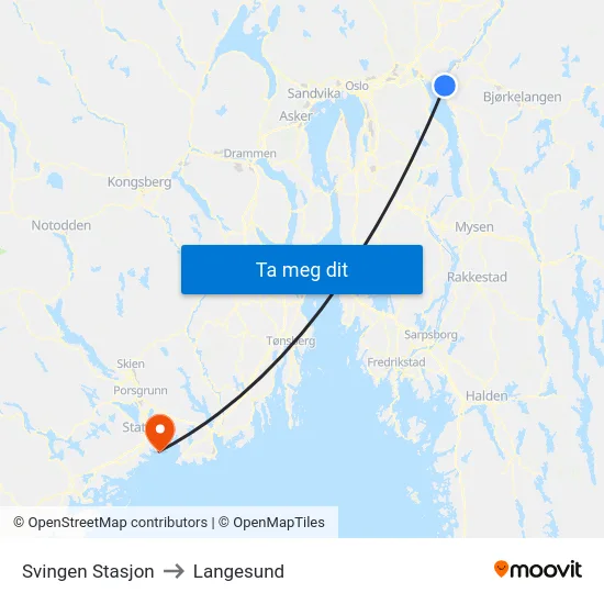Svingen Stasjon to Langesund map