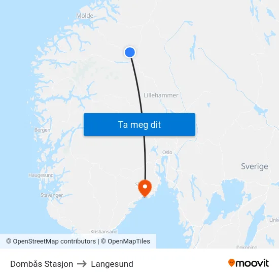 Dombås Stasjon to Langesund map