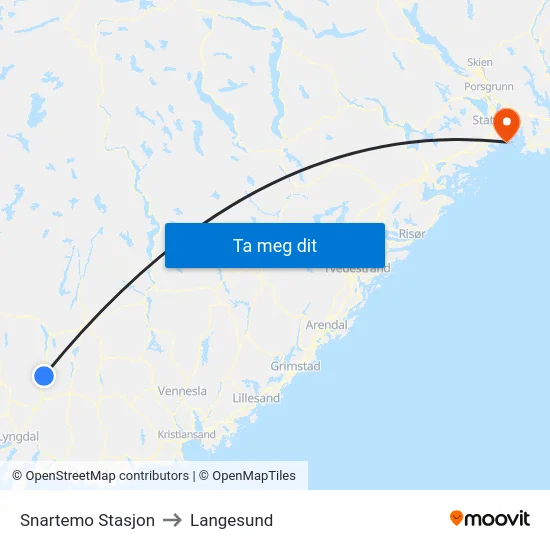 Snartemo Stasjon to Langesund map