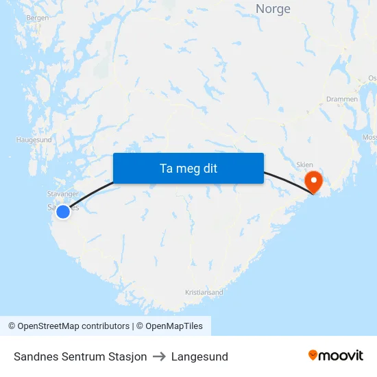 Sandnes Sentrum Stasjon to Langesund map