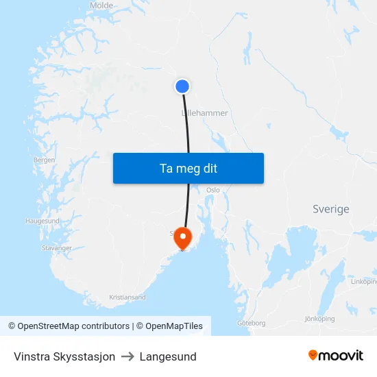 Vinstra Skysstasjon to Langesund map