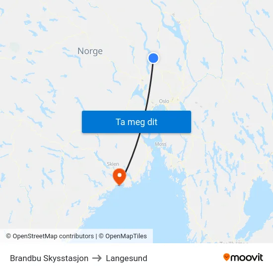Brandbu Skysstasjon to Langesund map