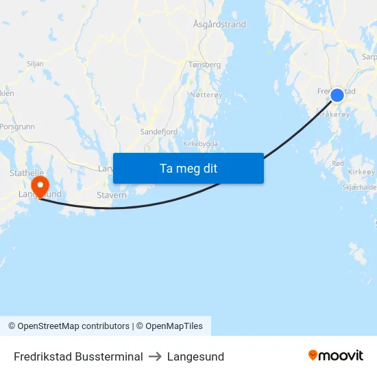 Fredrikstad Bussterminal to Langesund map