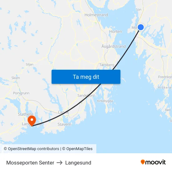 Mosseporten Senter to Langesund map