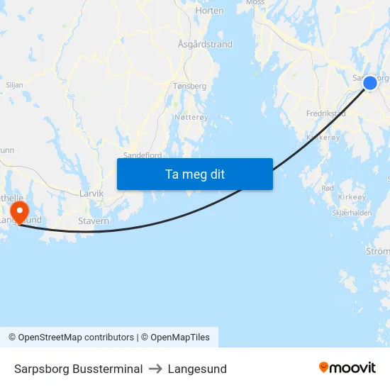 Sarpsborg Bussterminal to Langesund map