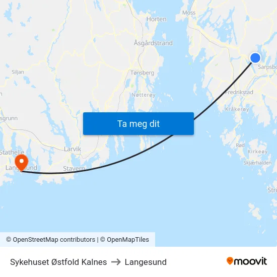 Sykehuset Østfold Kalnes to Langesund map
