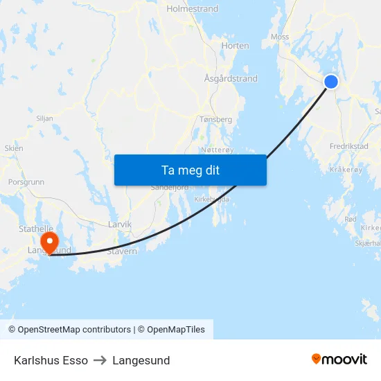Karlshus Esso to Langesund map