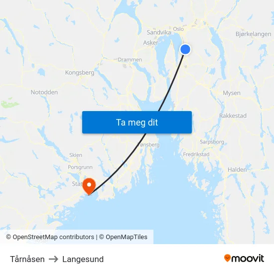 Tårnåsen to Langesund map