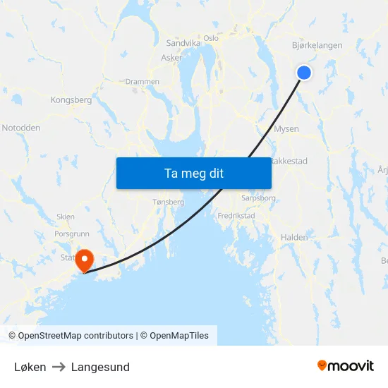 Løken to Langesund map