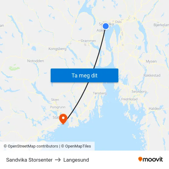 Sandvika Storsenter to Langesund map