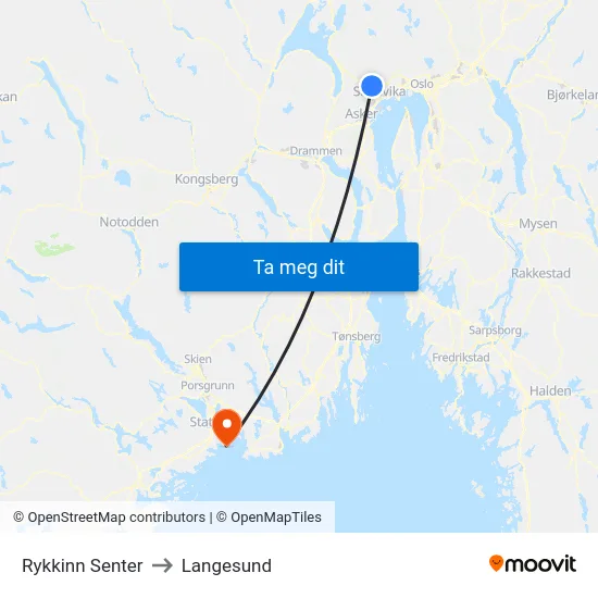 Rykkinn Senter to Langesund map