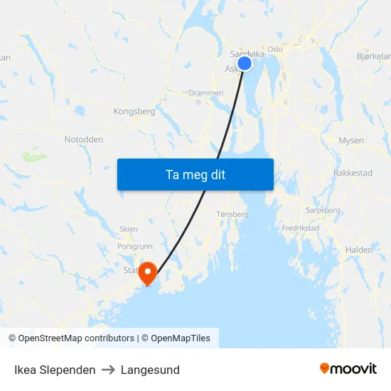 Ikea Slependen to Langesund map