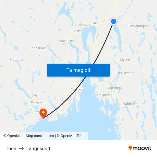 Tuen to Langesund map