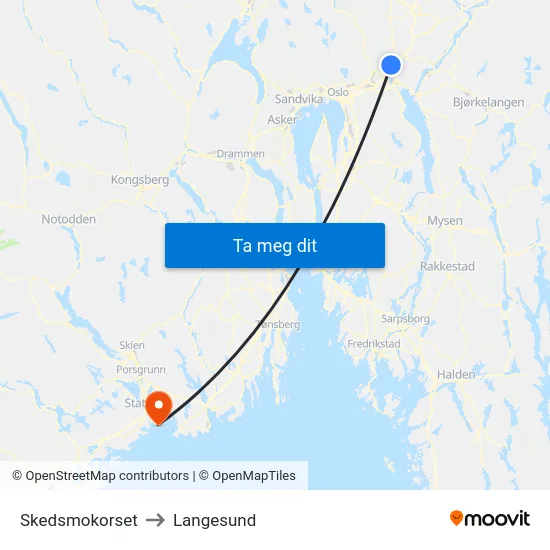 Skedsmokorset to Langesund map