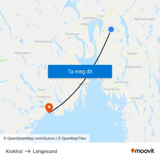 Krokhol to Langesund map