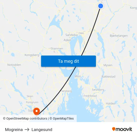 Mogreina to Langesund map