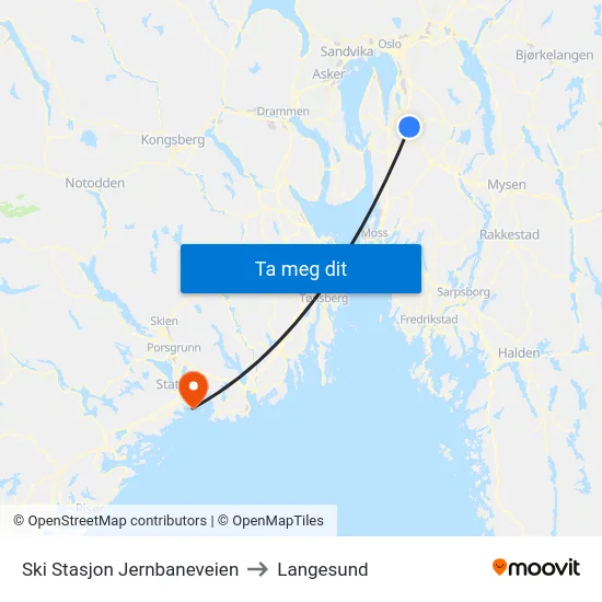 Ski Stasjon Jernbaneveien to Langesund map