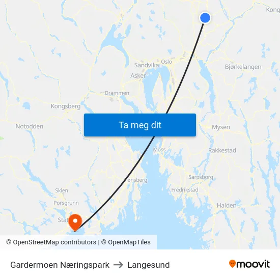 Gardermoen Næringspark to Langesund map