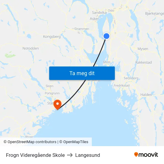 Frogn Videregående Skole to Langesund map