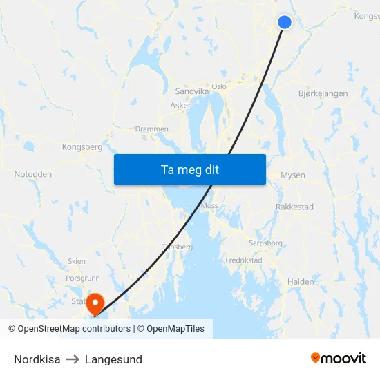 Nordkisa to Langesund map