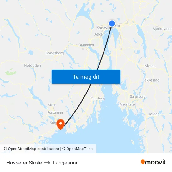 Hovseter Skole to Langesund map