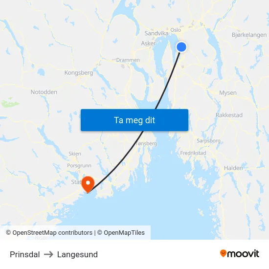 Prinsdal to Langesund map