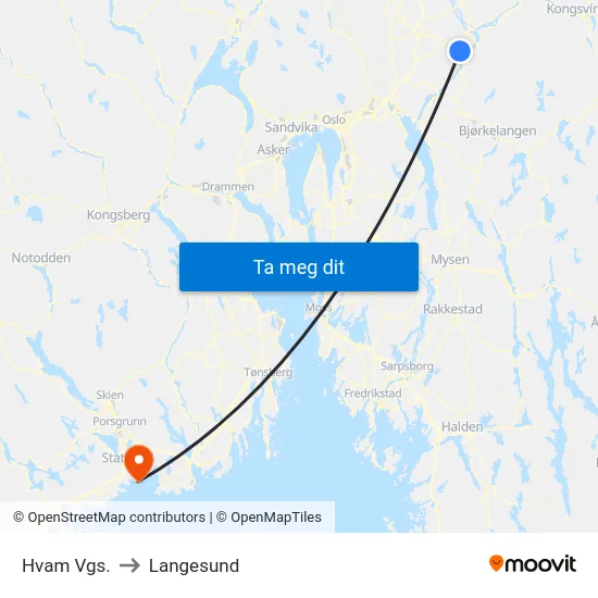 Hvam Vgs. to Langesund map
