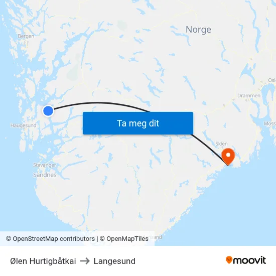 Ølen Hurtigbåtkai to Langesund map