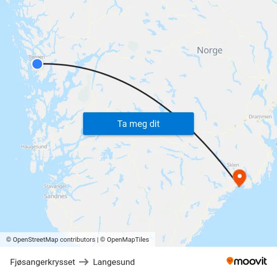 Fjøsangerkrysset to Langesund map