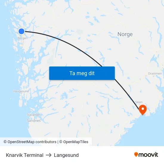 Knarvik Terminal to Langesund map