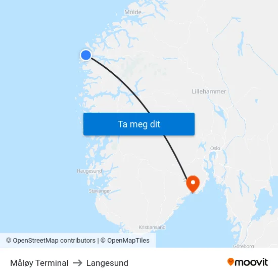 Måløy Terminal to Langesund map