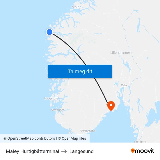 Måløy Hurtigbåtterminal to Langesund map