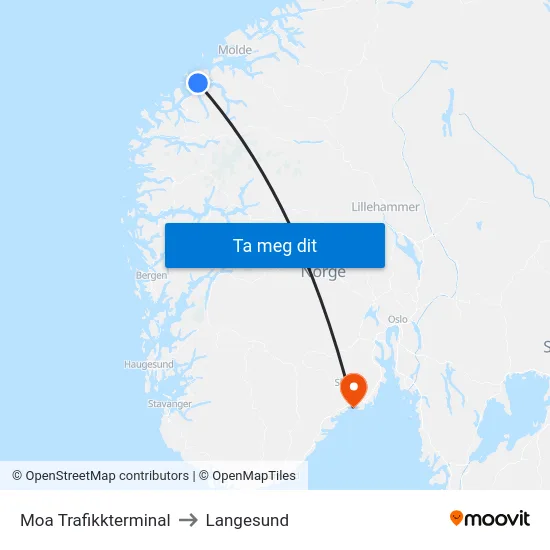Moa Trafikkterminal to Langesund map