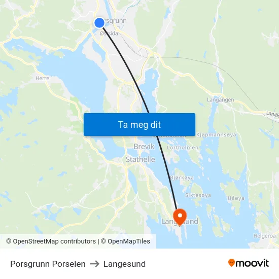 Porsgrunn Porselen to Langesund map