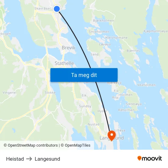 Heistad to Langesund map