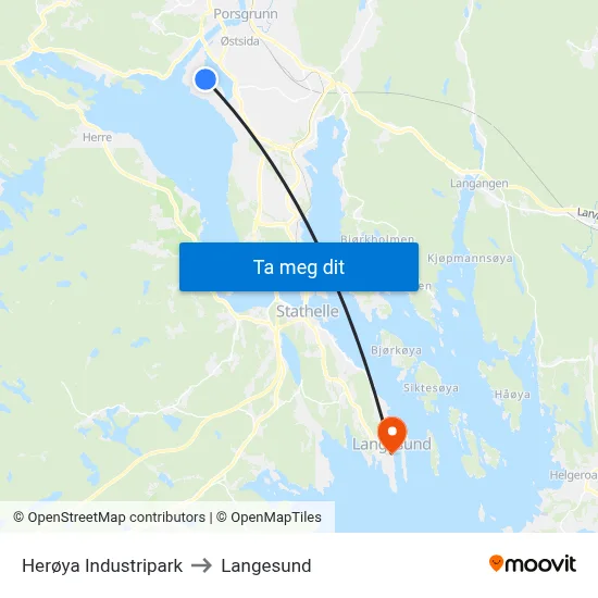 Herøya Industripark to Langesund map