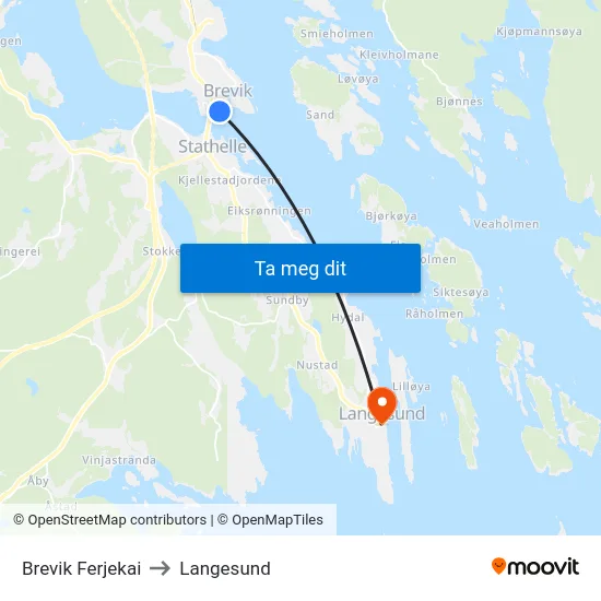 Brevik Ferjekai to Langesund map