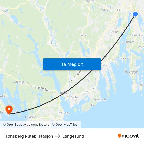 Tønsberg Rutebilstasjon to Langesund map