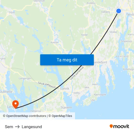 Sem to Langesund map
