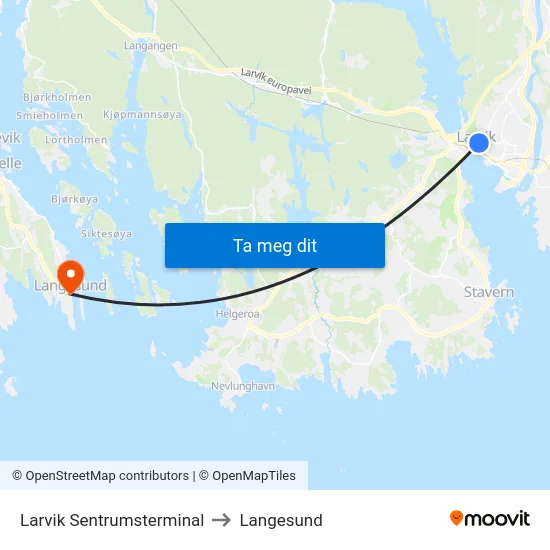 Larvik Sentrumsterminal to Langesund map