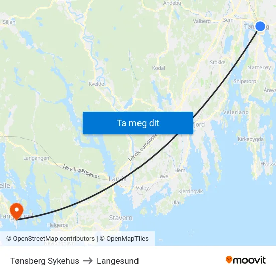 Tønsberg Sykehus to Langesund map