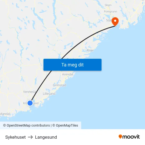Sykehuset to Langesund map