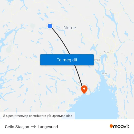 Geilo Stasjon to Langesund map