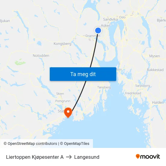 Liertoppen Kjøpesenter A to Langesund map